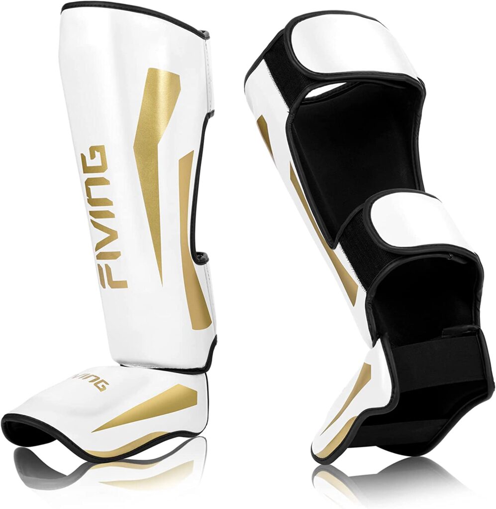 FIVING Martial Arts Shin Guards,Microfiber Leather, Padded, Adjustable Leg Guards