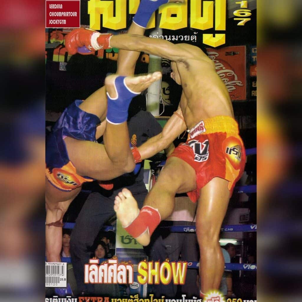 Lerdsila Chumpairtour graces the cover of Muay Dee magazine, issue 167, with the headline Lerdsila Show highlighting his exciting and dynamic fighting style that captivated Muay Thai fans during his rise to prominence.