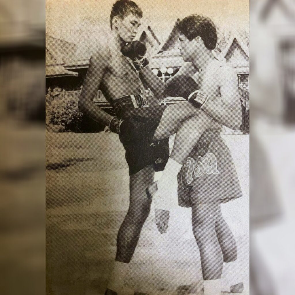 Dieselnoi Chor Thanasukarn vs Samart Payakaroon promotional photo for their fight in 1982